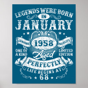 Legenden, geboren im Januar 1958, Vintage-Illustra Poster