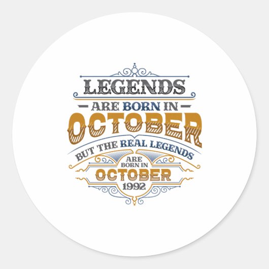 Legends Are Born In October 1992 Womens Birthday C Runder Aufkleber (Vorderseite)