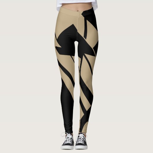 Leggin für mittelgroßes Tan, schwarz geometrische  Leggings (Vorderseite)