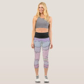 Legging Hochtailliert Schwarz Abstrakt Lila und Ro (Vorderseite)