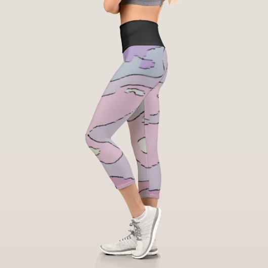 Legging Taille Haute Noir Abstrait Violet et Rose (Links)