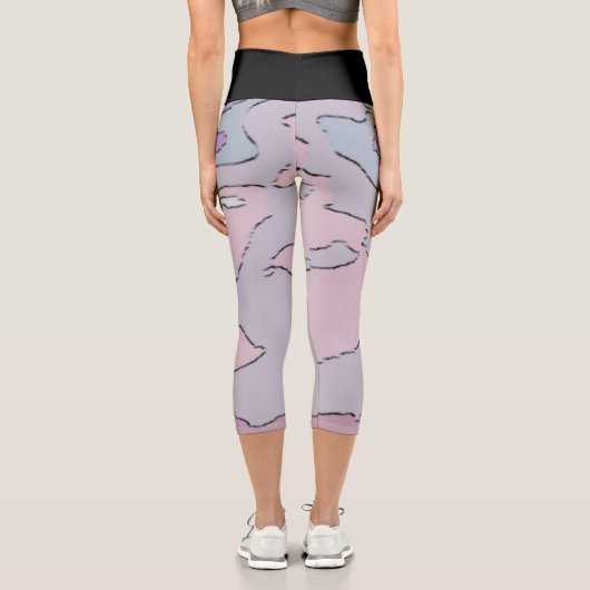 Legging Taille Haute Noir Abstrait Violet et Rose (Rückseite)