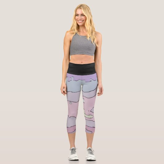 Legging Taille Haute Noir Abstrait Violet et Rose (Vorderseite)