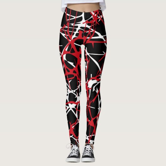 Leggings, abstraktes Design, schwarz, weiß, rot Leggings (Vorderseite)