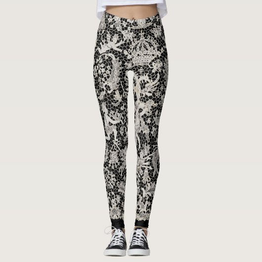 LEGGINGS ANTIQUE LACE PATTERN SCHWARZ (Vorderseite)