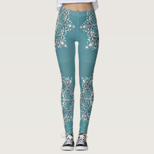 Leggings ~ Aqua- und Weißmuster ~ 