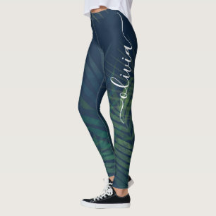 Leggings aus dunkelgrünem Palmblätterblättern - tr