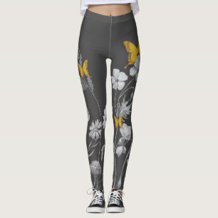Leggings aus Karkohle, grau, blumig und Schmetterl