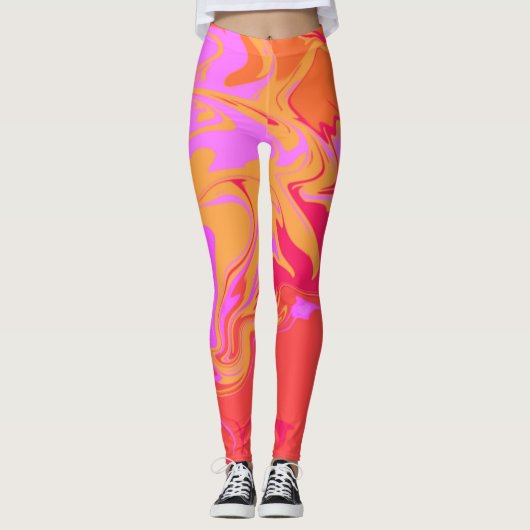 Leggings aus rosa und orangefarbenem Marmor (Vorderseite)