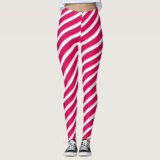 Leggings aus rosa und weißem Candy Stripes (Vorderseite)