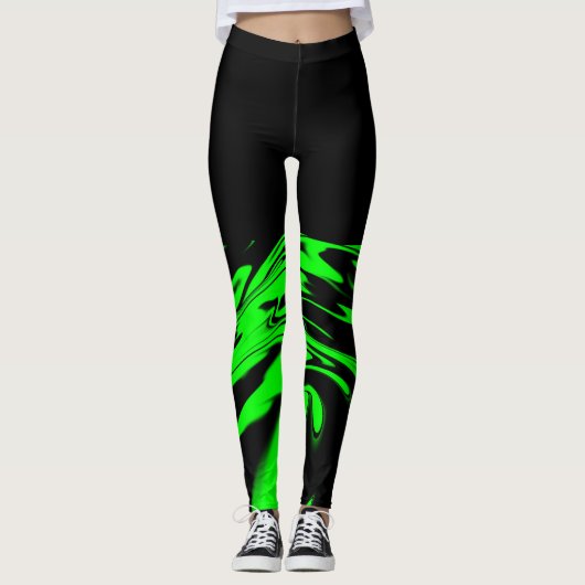 Leggings aus schwarzem und grünem Neonkalk (Vorderseite)