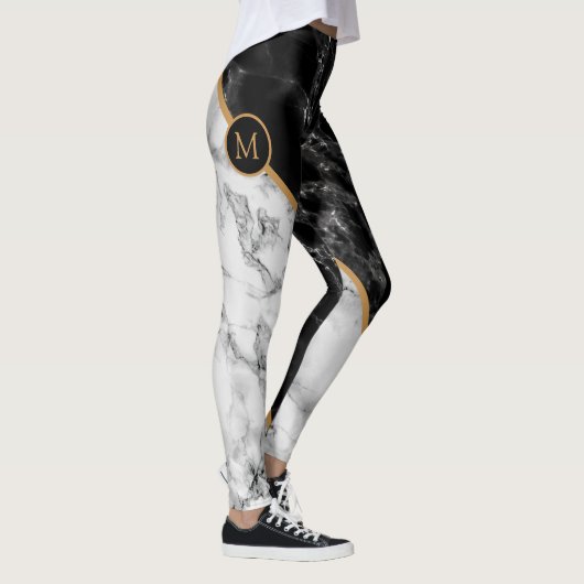 Leggings aus schwarzem und weißem Marmor - Ihr Bri (Rechts)