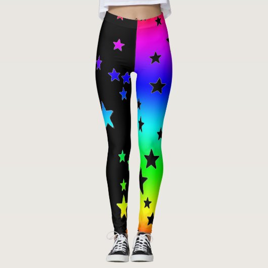 Leggings aus schwarzen und Regenbogenfarben (Vorderseite)
