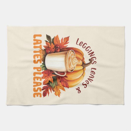 Leggings, Blätter & Latten Bitte - Fall ästhetisch Geschirrtuch (Horizontal)