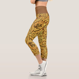Leggings Capri, groß/Tribal/Gelb Braun