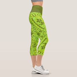 Leggings Capri, groß/Tribal/Vert Apfel