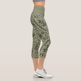 Leggings Capri Hochgröße/Tribal/Kaki