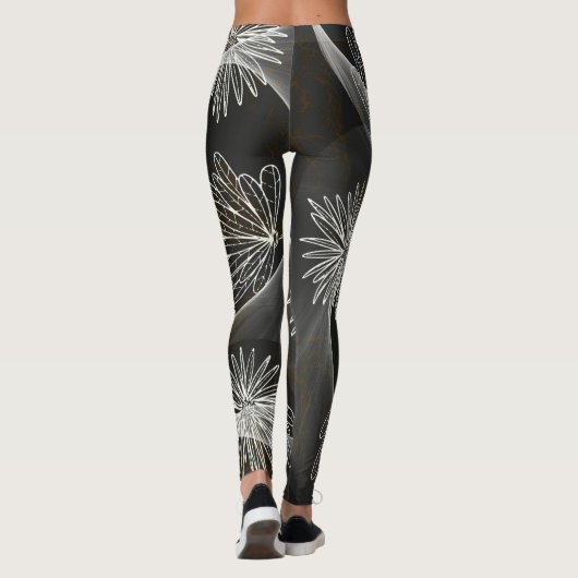 Leggings Dark mit Big White Blume & Wirbel (Rückseite)