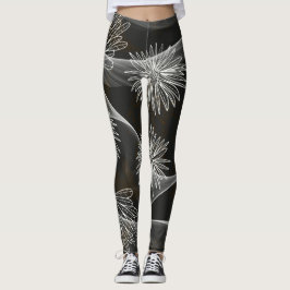 Leggings Dark mit Big White Blume & Wirbel