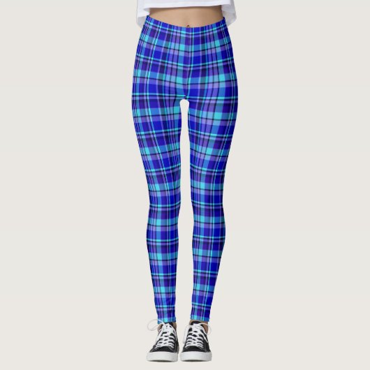 Leggings der blauen die karierten Frauen (Vorderseite)