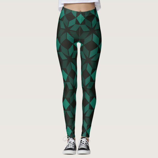 Leggings der grünen Geometrie (Vorderseite)