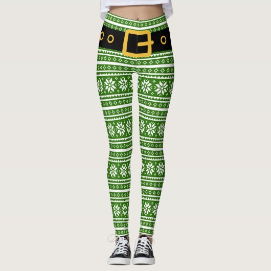 Leggings der Weihnachtselfen - grünes nordisches M (Vorderseite)