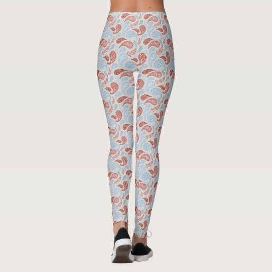 Leggings des Rauchrotes-Blaues Paisley-Muster (Rückseite)