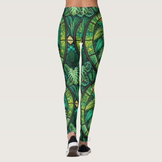 Leggings featuring a vibrant green tropical leaf  (Rückseite)