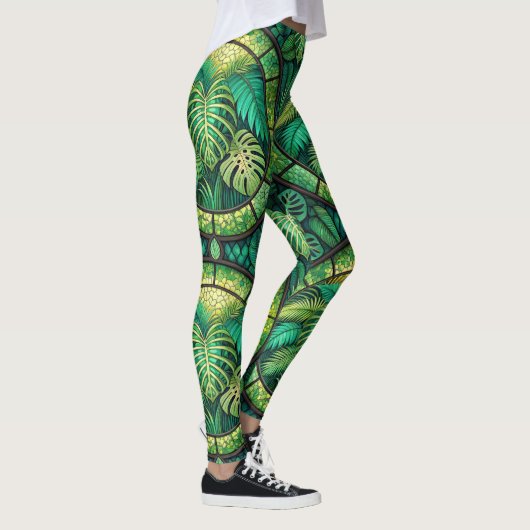 Leggings featuring a vibrant green tropical leaf  (Rechts)