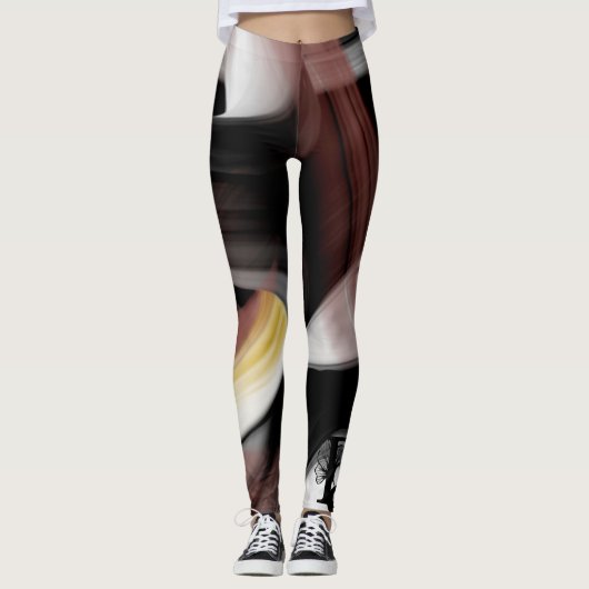 Leggings Fitness Abstrakt Art Black Powdery (Vorderseite)