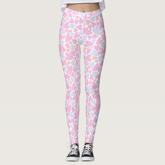 Leggings Frauen Rosa/Light Blue/Orange Herz (Vorderseite)