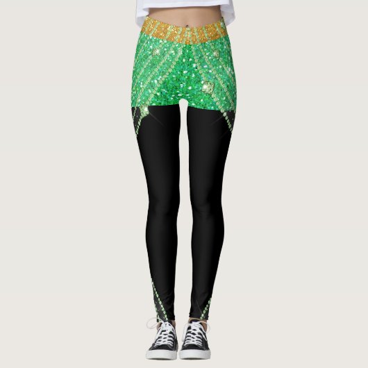 Leggings für Grüne Bling und Schwarzer Pop (Vorderseite)