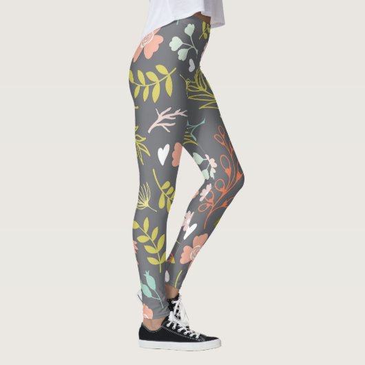 Leggings für Holzkohle, Kalkgrün und Korallenprint (Rechts)