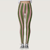 Leggings für klassische Moosgrün- und rosa Streife (Vorderseite)