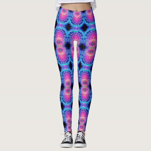 Leggings für kosmische Neon-Fraktal-Muster (Vorderseite)