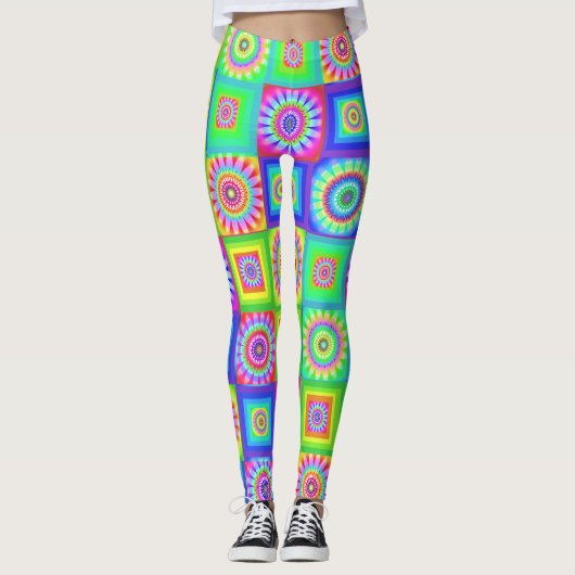 Leggings für mehrfarbige Patchwork-Blume (Vorderseite)