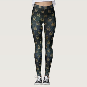 Leggings für Schwarz-Gold-Schädel- und Crossbone