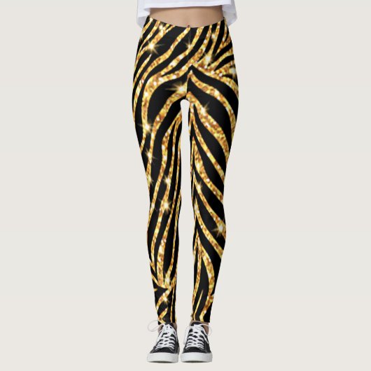 Leggings für Schwarz und Gold-Zebra (Vorderseite)