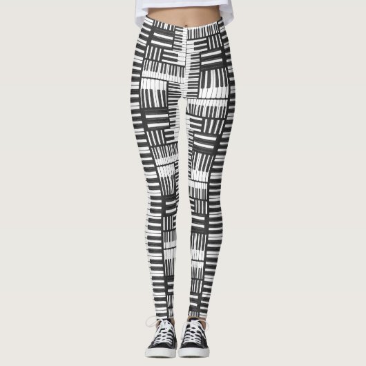 Leggings für Schwarz-Weiß-Piano-Muster (Vorderseite)