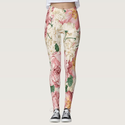 Leggings für Vintage Peonings und Hydrangeas (Vorderseite)