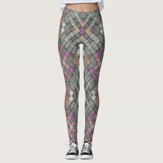 LEGGINGS - Graurosa-braunes Mandala-Design (Vorderseite)