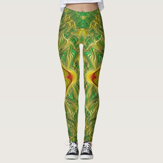 Leggings ~green gold Red Christmas (Vorderseite)