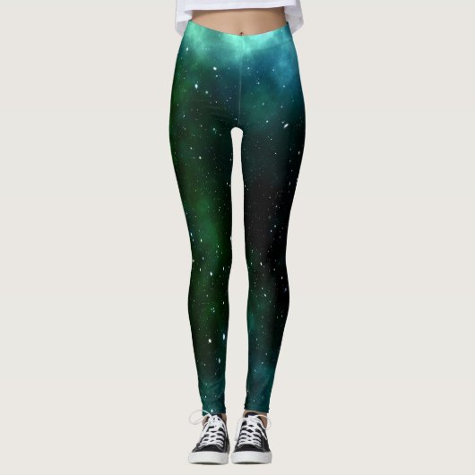 Leggings - grüne Galaxie, Sterne, Universum (Vorderseite)