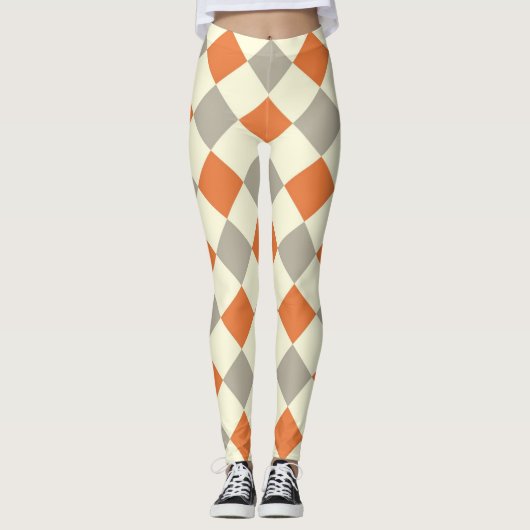 Leggings HARLEQUIN PATTERN ORANGE AND GRAU (Vorderseite)