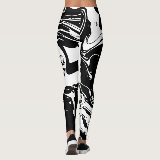 Leggings im Schwarz-Weiß-Marmor-Stil (Rückseite)
