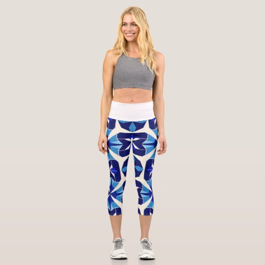 Leggings in Blautönen und Navyblau. (Vorderseite)