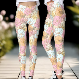 Leggings in farbenfrohen Pastellfarben Rosa Blumen