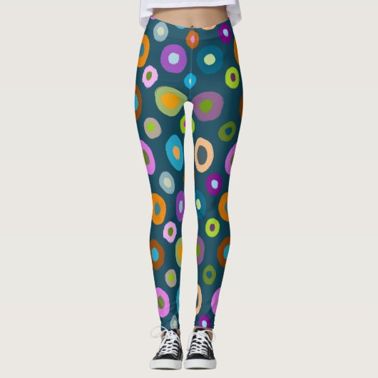 Leggings in farbenfrohen Punkten auf dunkelblau (Vorderseite)