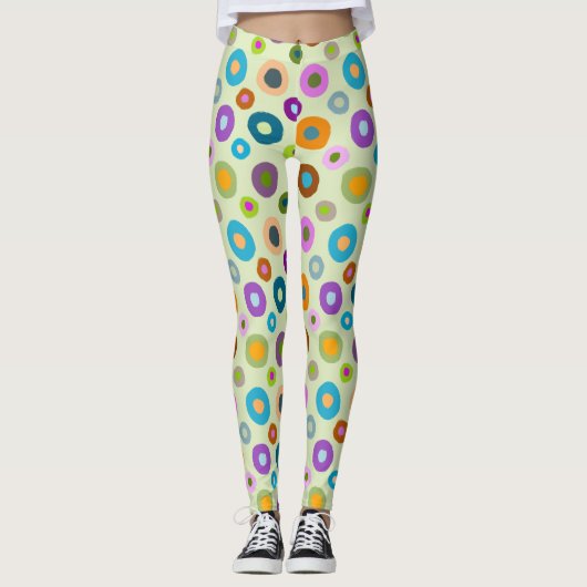 Leggings in farbenfrohen Punkten auf hellgrün (Vorderseite)