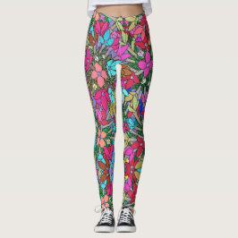Leggings in Pink, Blau, Grün und Blumen